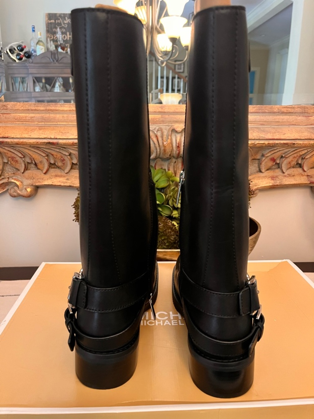 NIB Michael Kors Crosby Moto Leather Boots Black Mid Calf Modern Festival - Picture 7 of 10